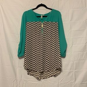 Chevron and blue blouse with zipper front
